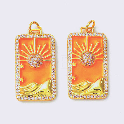 Rack Plating Brass Micro Pave Clear Cubic Zirconia Pendants X-KK-D073-24G-03-1