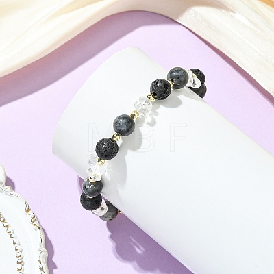 Natural Lava Rock & Larvikite & Quartz Crystal Beaded Bracelets for Women BJEW-JB13900-1