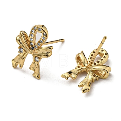 Rack Plating Brass Bowknot Stud Earrings with Cubic Zirconia EJEW-D063-10G-1