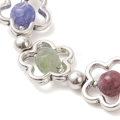 Flower Tibetan Style Alloy & Natural Tourmaline Beads Link Chain Bracelets for Women BJEW-JB12724-1
