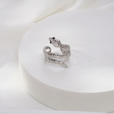 Adjustable 304 Stainless Steel Snake Shaped Cuff Open Rings for Women QO4432-2-1