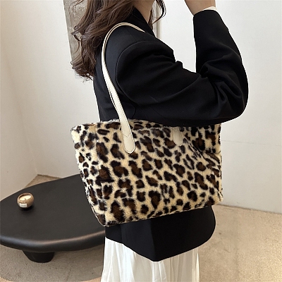 Imitation Leather Leopard Printed Shoulder Bags for Shopping PW-WG54E87-01-1