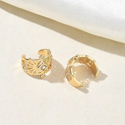 C-Shaped with Rhombus Brass Micro Pave Clear Cubic Zirconia Cuff Earrings EJEW-L316-01G-03-1