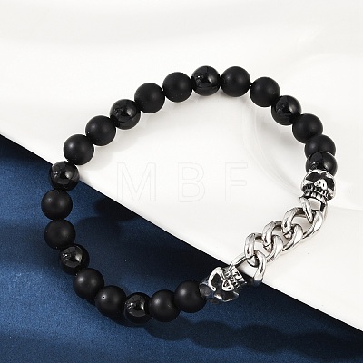 Punk Style Skull 304 Stainless Steel Glass Beads Bracelets for Women Men BJEW-D304-04AS-02-1