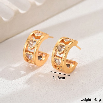 Elegant Copper Heart Zirconia C-shaped Stud Earrings for Women's Daily Party IP4284-2-1