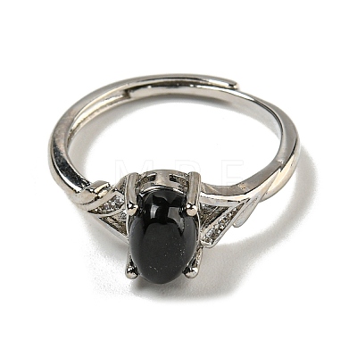 Oval Natural Dyed & Heated Black Agatee Adjustable Rings RJEW-Q818-01P-06A-1