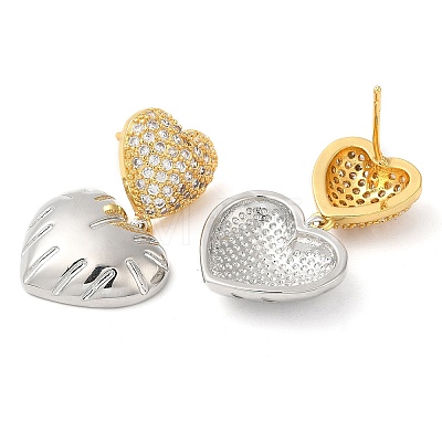 Rack Plating Brass Heart Dangle Stud Earrings EJEW-E290-02GP-1