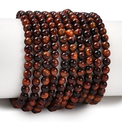 Dyed & Heated Natural Red Tiger Eye Bead Strands G-K146-50-3mm-01-1