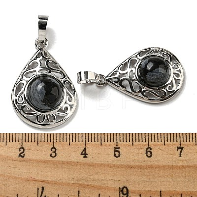 Natural Black Silk Stone Pendants G-Q158-05P-11-1