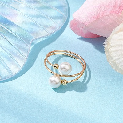 Round Shell Pearl Beaded Cuff Rings for Women RJEW-TA00152-1