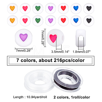 CHGCRAFT 1512Pcs DIY Heart with Letter Acrylic Stretch Bracelets Kits for Children's Day DIY-CA0001-61-1