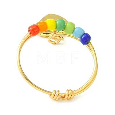 4Pcs 4 Styles Rainbow Color Glass Seed Braided Bead Finger Rings Set with Charms RJEW-TA00084-1