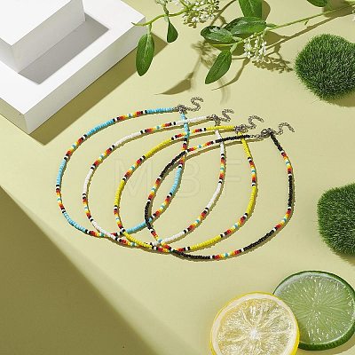 4Pcs 4 Color Glass Seed Beaded Necklaces Set for Women NJEW-TA00053-1