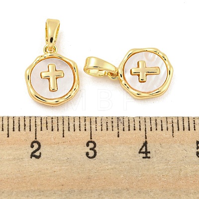 Brass Pave Shell Charms X-KK-G490-35G-1