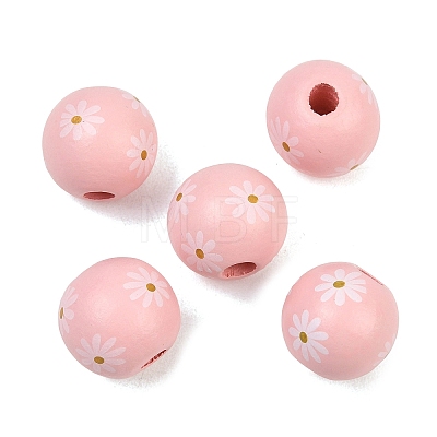 Printed Wood European Beads WOOD-G029-07-1