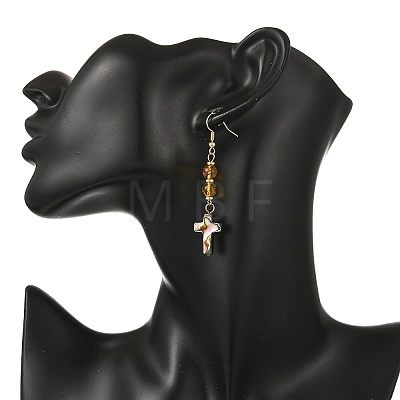 Natural Amber & Abalone Shell/Paua Shell Beads Dangle Earrings EJEW-JE07315-03-1