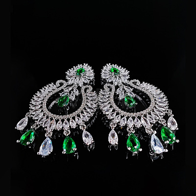 Teardrop Brass Micro Pave Cubic Zirconia Chandelier Earrings FS-WG7EBA5-01-1