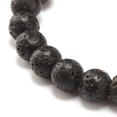 Natural Lava Rock & Tibetan DZi Mala Bead Bracelet BJEW-JB07468-02-1