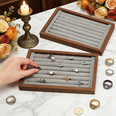 4Pcs Wood Finger Ring Organizer Display Trays ODIS-WA0001-32-1