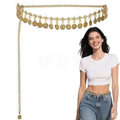 1Pc Tibetan Style Alloy Coin Tassel Waist Belly Chains for Women AJEW-GF0015-06AG-1