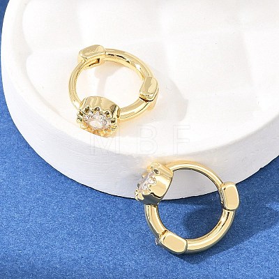 Flower Brass Micro Pave Clear Cubic Zirconia Hoop Earrings EJEW-D348-16G-1