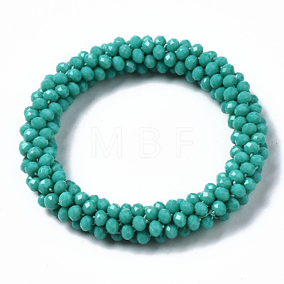 Faceted Opaque Glass Beads Stretch Bracelets BJEW-S144-002E-03-1