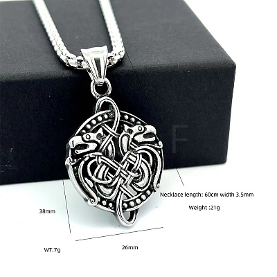 304 Stainless Steel Nordic Viking Dragon Pendant Necklaces for Men Women QO1478-1