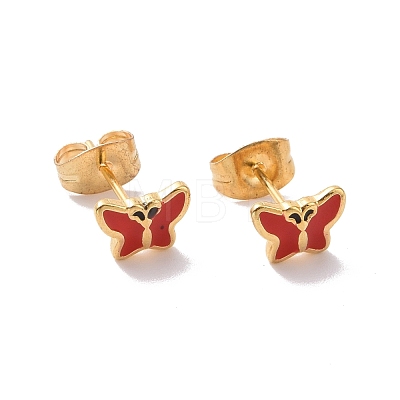 Enamel Butterfly Stud Earrings with 316L Surgical Stainless Steel Pins EJEW-P204-04G-1