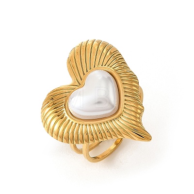 304 Stainless Steel Pave Imitation Pearl Cuff Open Rings RJEW-T037-04G-1