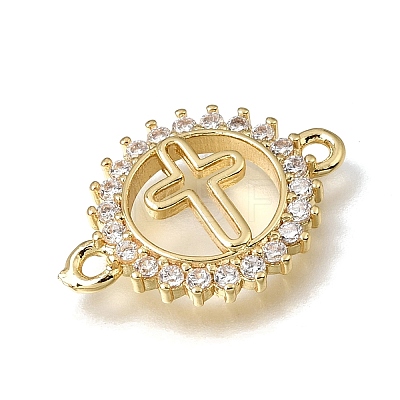 Brass Pave Clear Cubic Zirconia Ring Connector Charms KK-E802-10G-A-1