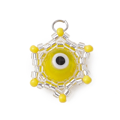 Beaded Star Eye Charms PALLOY-MZ00574-08-1