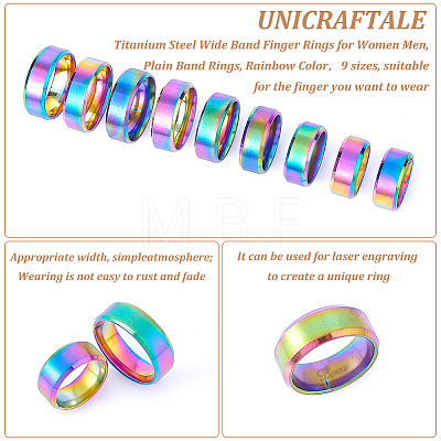 Unicraftale 18Pcs 9 Styles Titanium Steel Wide Band Finger Rings for Women Men RJEW-UN0002-53M-1