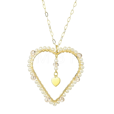 Glass & Plastic Imitation Pearl Love Heart Pendant Necklaces NJEW-JN04988-1