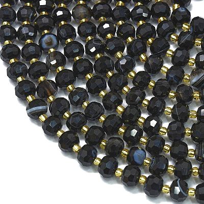 Natural Banded Black Agate Beads Strands G-K389-E51-01-1