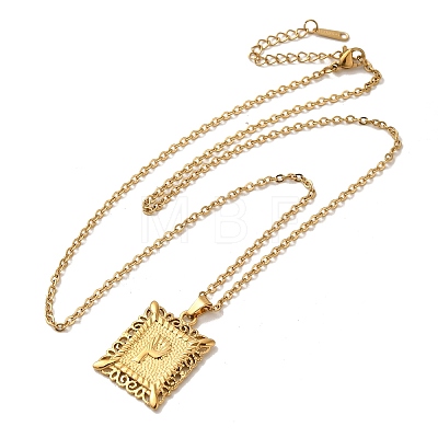 201 Stainless Steel Cable Chain Rectangle with Letter Pendant Necklaces NJEW-M070-01G-P-1