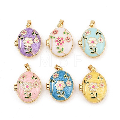 Brass Enamel Locket Pendants KK-P335-02G-1