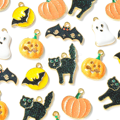 30Pcs 6 Styles Halloween Rack Plating Alloy Enamel Pendants PALLOY-CJ0002-32-1