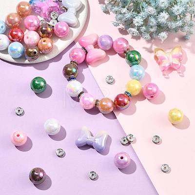 Round & Butterfly & Bowknot Acrylic & Brass Rhinestone Spacer Beads Findings Kits MACR-FS0002-46-1
