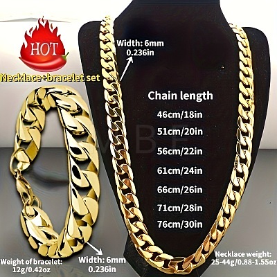 Alloy Cuban Curb Chains Necklaces & Bracelets Sets for Men WG37A02-03-1