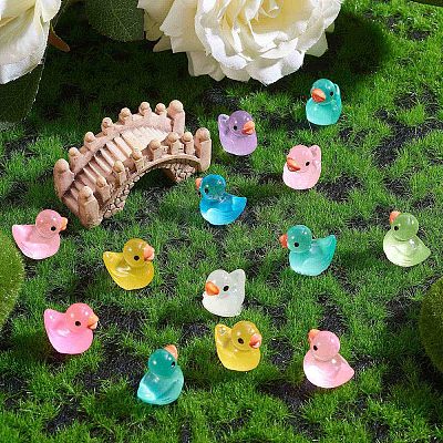 100Pcs Luminous Tiny Ducks Mini Resin Duck Colorful Miniature Fairy Garden Mini Duck  for Miniature Landscape JX530A-1