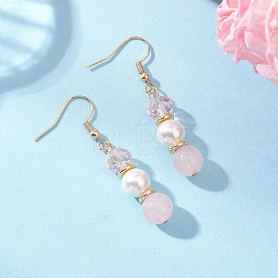 Round Natural Rose Quartz Dangle Earrings EJEW-JE06778-02-1