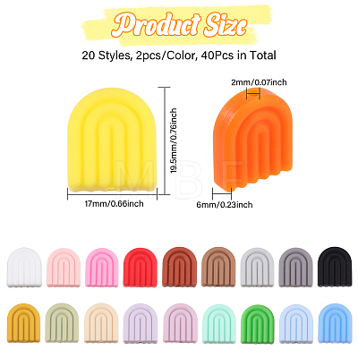 CHGCRAFT 40Pcs 20 Styles Rainbow Arch Food Grade Eco-Friendly Silicone Focal Beads SIL-CA0003-29-1