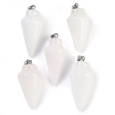 Natural White Jade Gemstone Pointed Pendants G-K384-01P-09-1