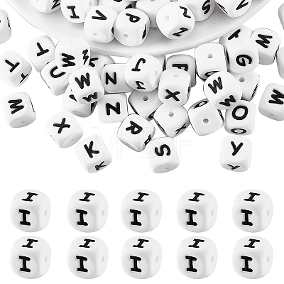 20Pcs White Cube Letter Silicone Beads SIL-YWC0003-06I-1