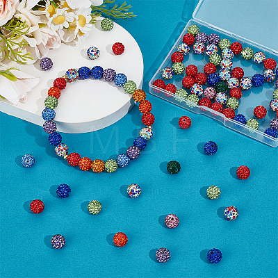 10mm Disco Ball Clay Beads Mixed Colors Pave Rhinestones Spacer Round Beads RB-PH0003-10mm-M-1
