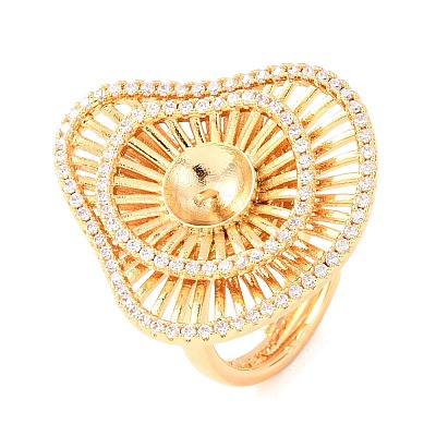 Brass Micro Pave Clear Cubic Zirconia Cuff Ring Components KK-G551-06G-1