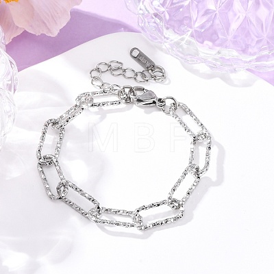 304 Stainless Steel Paperclip Chain Bracelets for Women Men BJEW-A048-01P-1