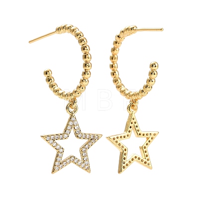 C-Shape with Star Cubic Zirconia Dangle Stud Earrings EJEW-E167-06G-1