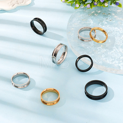12Pcs 6 Size 201 Stainless Steel Grooved Finger Ring Settings RJEW-TA0001-05G-1