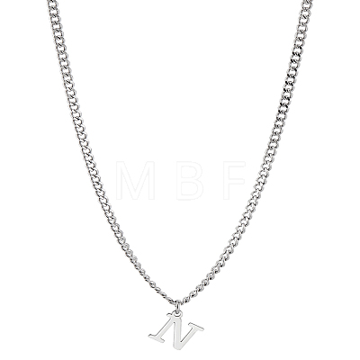 1Pc 304 Stainless Steel Letter Pendant Necklaces NJEW-LP0001-33N-P-1